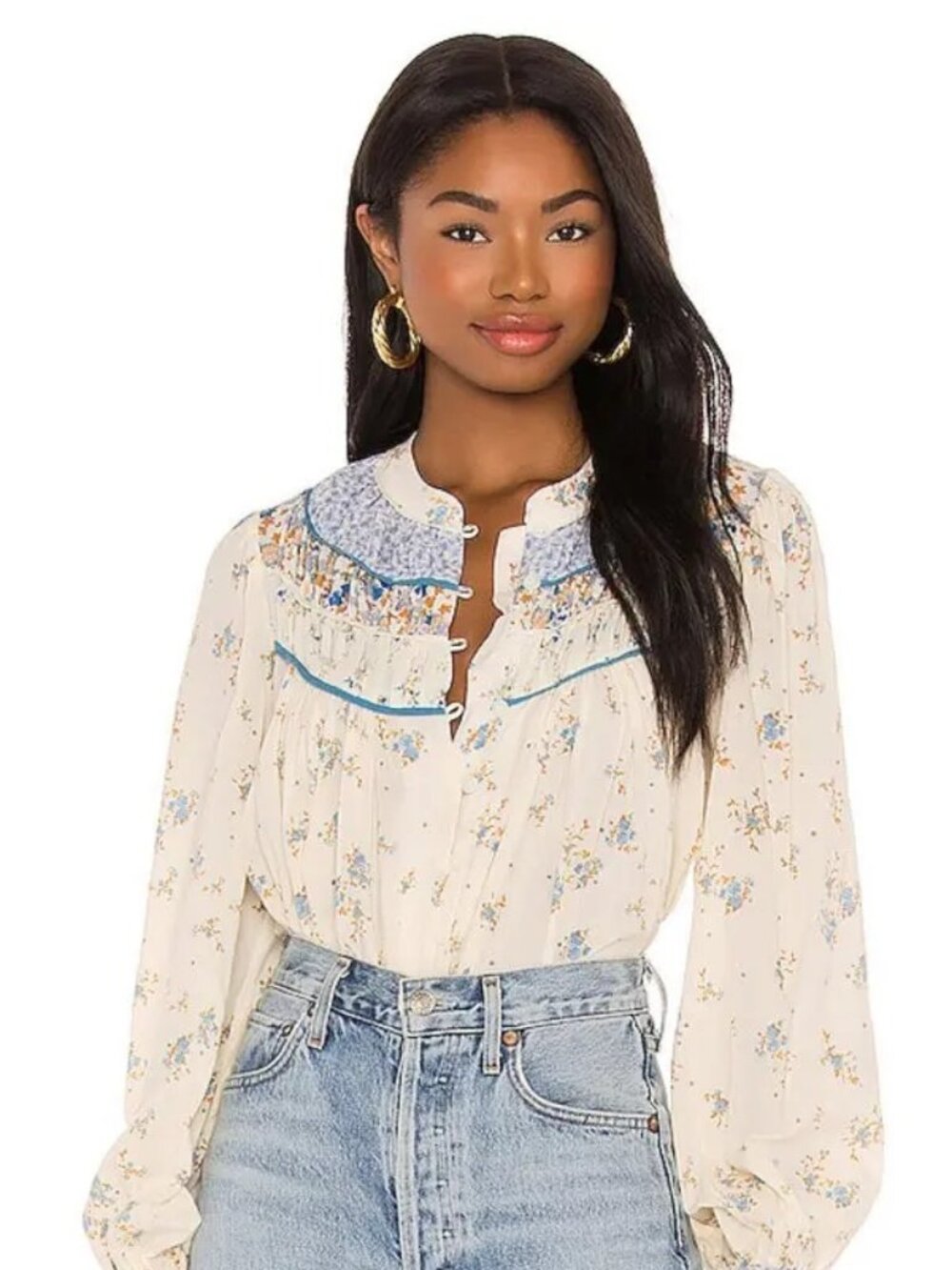 **Free People Paloma Printed Blouse – Ivory Floral | Size M | Great Condition**